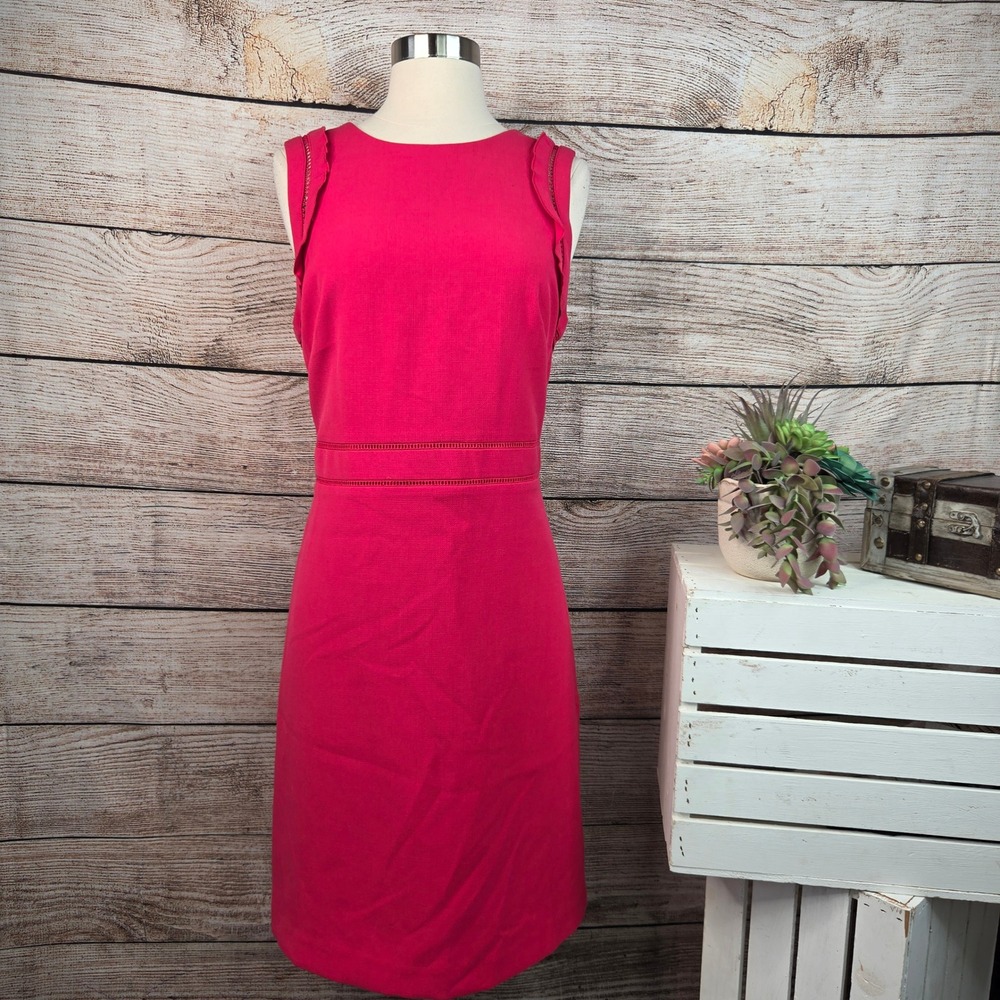 NWT Ann‎ Taylor Petite Pink Ruffle Eyelet Sheath Dress 10P Sleeveless